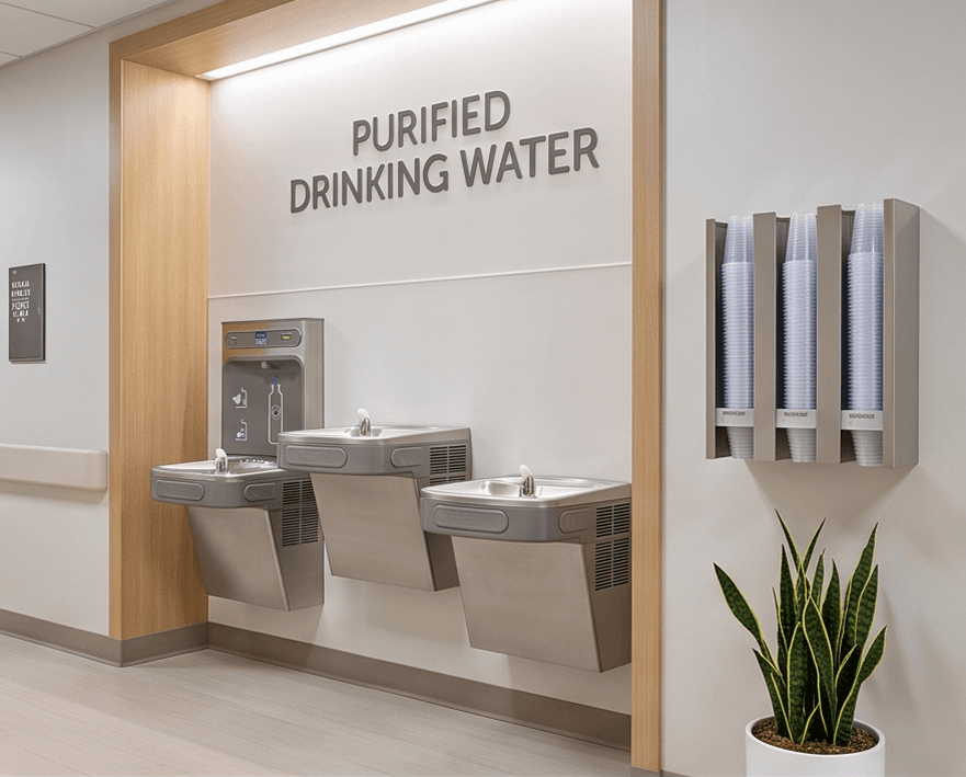 Hospital ward tap supplied with Sensiblue-disinfected water