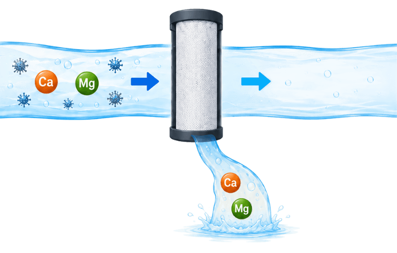 Traditional filter stripping calcium and magnesium out of the water line