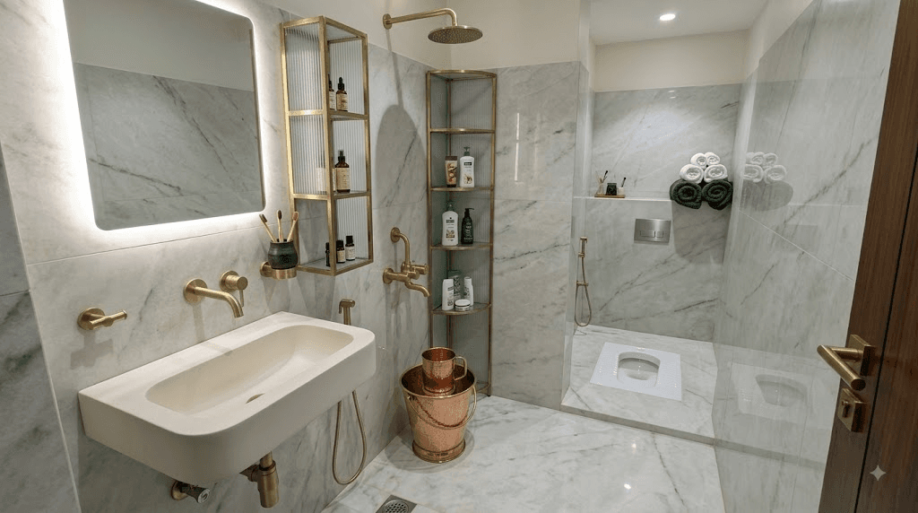 Disinfected water at a home bathroom sink and shower